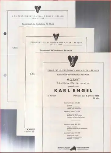 Konzertdirektion Hans Adler, Berlin.   Karl Engel: Programmzettel zum 2.   4. Konzert: Mozart   Sämtliche Klaviersonaten, gespielt von Karl Engel im..
