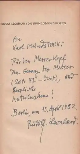 Leonhard, Rudolf: Die Stimme gegen den Krieg. 