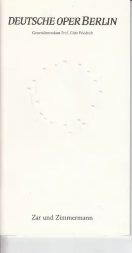 Programmheft zu: Zar und Zimmermann - Aufführung am Freitag, 2. Oktober 1992. - musikalische Leitung: Hans Hilsdorf / Inszenierung:Winfried Bauernfeind. - Mit: Peter Edelmann, Peter Maus, Gerolf Scheder, Gudrun Sieber, Miomir Nikolic,  u. a
