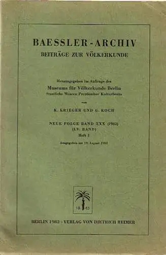 BaesslerArchiv.   Krieger, K. und G. Koch (Herausgeber).   Frank Bliss / Hans Ruppert / Barbara Braun / Karen Olsen Bruhns / Elizabeth.. 