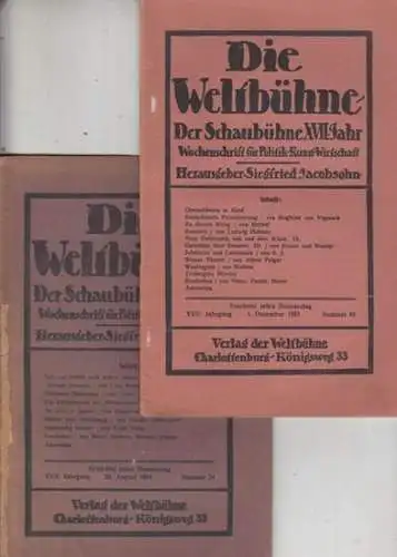 Weltbühne, Die. - herausgegeben von Siegfried Jacobsohn. - mit Beiträgen von Kurt Tucholsky ( als Peter Panter ) / Alfred Polgar / Katharina Rathaus /...