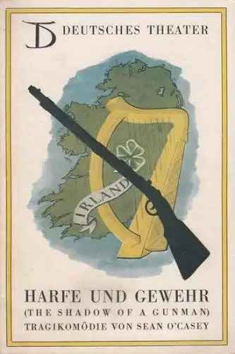 Programmheft zu: Harfe und Gewehr. Spielzeit: 1953/54, Heft 7. Regie: Rudolf Wessely. Bühnenbild und Kostüm: Bürder Heartfield / Herzfelde. Darsteller: Horst Drinda / Gerhard Bienert / Martin Flörchinger / Artur Malkowsky / Margret Homeyer/ u. a