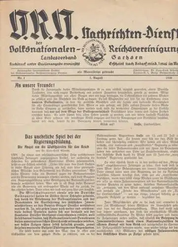 V. R. N. .   Volksnationale Reichsvereinigung, Landesverband Sachsen (Herausgeber)   Autoren: Lasse, Landesführer / Dr. Egon Erich Albrecht / u. a: V.. 