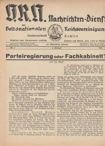 V. R. N. . - Volksnationale-Reichsvereinigung, Landesverband Sachsen (Herausgeber) - Autoren: Th. Wulf / u. a: V. R. N. Nachrichten-Dienst der Volksnationalen-Reichsvereinigung, Landesverband Sachsen. Nr. 9, 4. Februar, 1931. Aus dem Inhalt: Th. Wulf - Pa