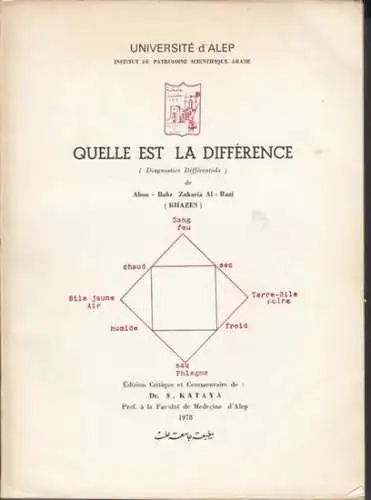 Rhazes ( Abou-Bakr Zakaria Al-Razi ). - edition critique et commentaire de S. Kataya: Quelle est la difference (diagnostics differentiels) de Abou-Bakr Zakaria Al-Razi (Rhazes). 