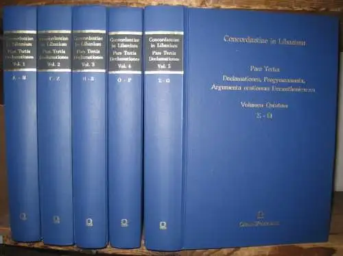 Libanios. - Concordantiae in Libanium. - ediderunt Georgios Fatouros, Tilman Krischer, Dietmar Najock: Concordantiae in Libanium. Pars tertia, vol. 1 - 5. ( = Alpha-Omega, Reihe A - Lexika, Indizes, Konkordanzen zur klassischen Philologie 50 ). - Declamat