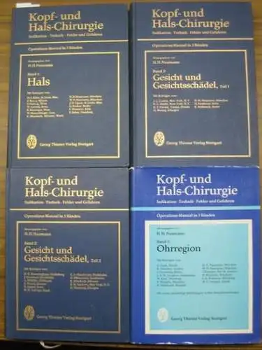 Naumann, Hans Heinz (Hrsg.): Kopf- und Hals-Chirurgie. Indikation, Technik, Fehler und Gefahren. Operations-Manual komplett mit 3 Bänden in 4 Büchern. 1) Hals. 2): Gesicht und Gesichtsschädel (zwei Teilbände). 3) Ohrregion. 