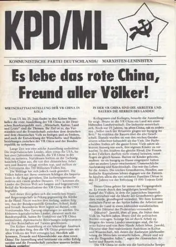 Es lebe das rote China, Freund aller Völker! - KPD / ML (Herausgeber) / Marion Harries (Red.): Es  lebe das rote China, Freund aller Völker. Kommunistische Partei Deutschland / Marxisten Leninisten. 