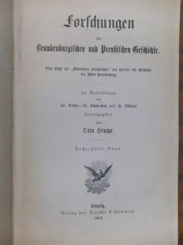 Hintze, Otto / Fr. Holtze / G. Schmoller / A. Stölzel (Hrsg.).   P. von Nießen / Albert Detto / R.Krauel / Adolf Stölzel.. 