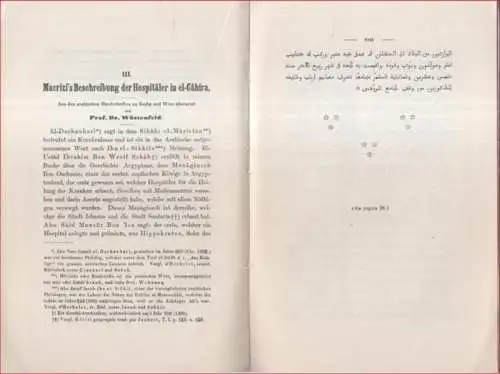 Janus.   Prof. Dr. Wüstenfeld: Macrizi' s Beschreibung der Hospitäler in el Cahira. Aus den arabischen Handschriften zu Gotha und Wien übersetzt.. 