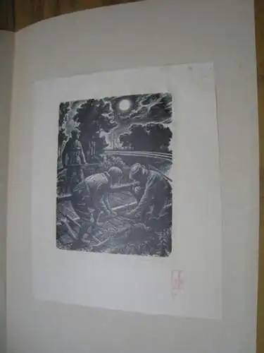 Ohne Titel ( Gleisabbau durch Truppen der polnischen Armee / MINOWANIE TORÓW PRZEZ POLSKIE ODDZIALY AK ). - signiert und datiert 1948 ! / sygnowany i datowany 1948 !