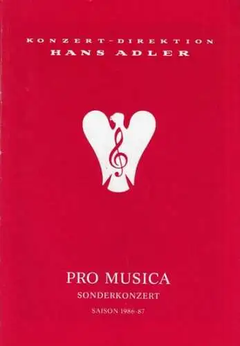 Pro Musica. Sonderkonzert.  Saison 1986 / 1987.  Albinoni, Tomaso -  Bach, J. S. - Hertel, J.W. - Händel, G.F. - Krebs, J.L