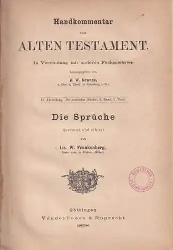 Frankenberg, W. - D.W. Nowack u.a. (Hrsg.): Handkommentar zum Alten Testament. 