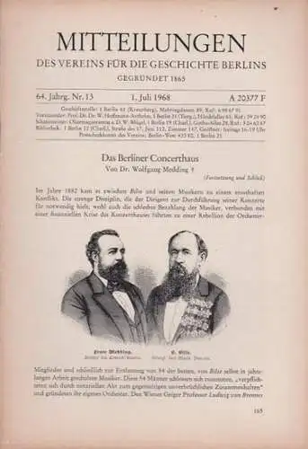 Mitteilungen des Vereins für die Geschichte Berlins.   Medding, W. / Berndal, F. / Mey, H.J. / Lachmann, J. u.a: Mitteilungen des Vereins für.. 