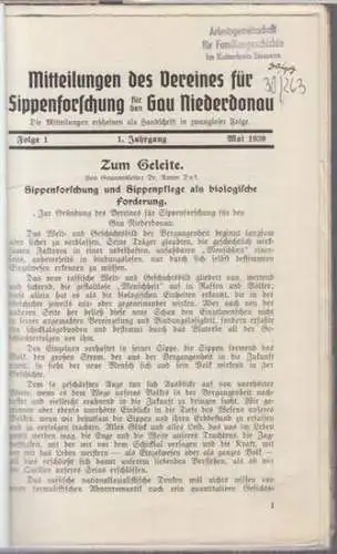 Verein für Sippenforschung für den Gau Niederdonau.   Beiträge: Franz Sturm / Paul Kiel / Rudolf Koppensteiner u. a: Mitteilungen des Vereins für Sippenforschungen.. 