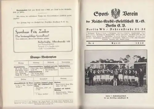 Sportverein Reichskreditgesellschaft Berlin, ERKA (Hrsg.).   Beiträge von Hans F. Lehmann, Dorothea G. Schumacher, R. Girulatis, Harry Gehm u. a: 4. Jahrgang 1930: Sport.. 