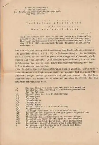 Landwirtschaftsrat beim Ministerrat der Deutschen Demokratischen Republik. - Ewald. - Rochlitzer: Vorläufige Richtlinien für Maulwurfrohrdränung. 