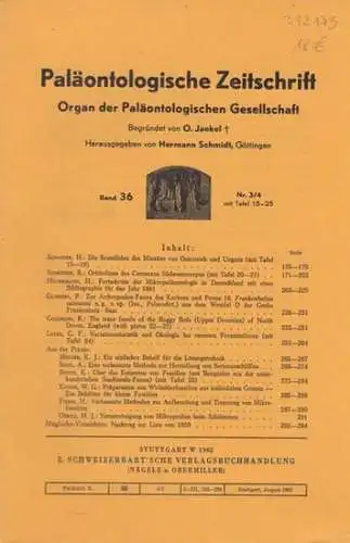 Paläontologische Zeitschrift.   Jaekel, O. (Begr.)   Schmidt, Hermann (Hrsg.).   H. Schaffer / R. Schröder / H. Hiltermann / P. Guthörl.. 