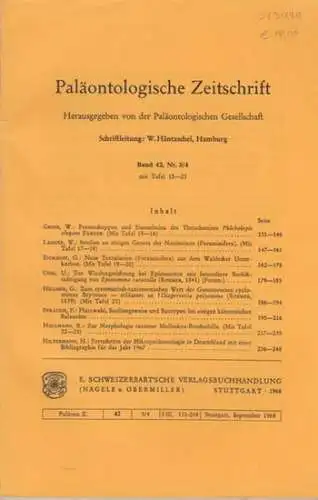 Paläontologische Zeitschrift. Band 42, Nr. 3/4 mit Tafel 15 23.  Herausgegeben von der  Paläontologischen Gesellschaft.  Inhalt:   W. Gross Porenschuppen und.. 