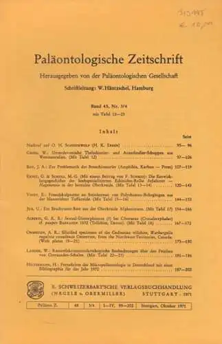 Paläontologische Zeitschrift. Band 45, Nr. 3/4 mit Tafel 12 23.  Herausgegeben von der  Paläontologischen Gesellschaft.  Inhalt:    H.K. Erben Nachruf.. 