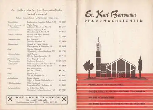 St. Karl Borromäus Pfarrnachrichten: St. Karl Borromäus Pfarrnachrichten. Nr. 1 des 1. Jahrgangs, Mai-Juni 1955. 