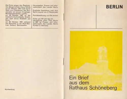 Berlin Schöneberg. - mit einer Porträtzeichnung von Ole Jensen: Berlin. Ein Brief aus dem Rathaus Schöneberg (Wurfsendung).