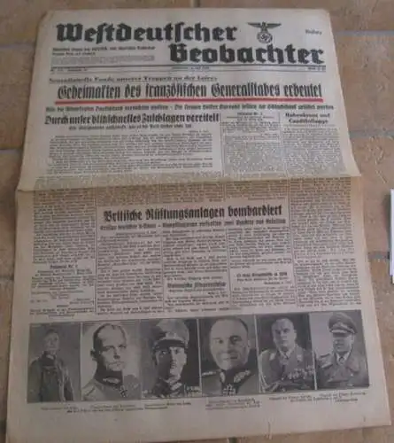 Westdeutscher Beobachter. - Martin Schwaebe, Hans Ehrenhard, Luis Trenker u. a: Westdeutscher Beobachter. Donnerstag, 4. Juli 1940. Jahrgang 16, Nr. 183. Ausgabe Bonn und Siegburg. Amtliches Organ der NSDAP und sämtlicher Behörden. 