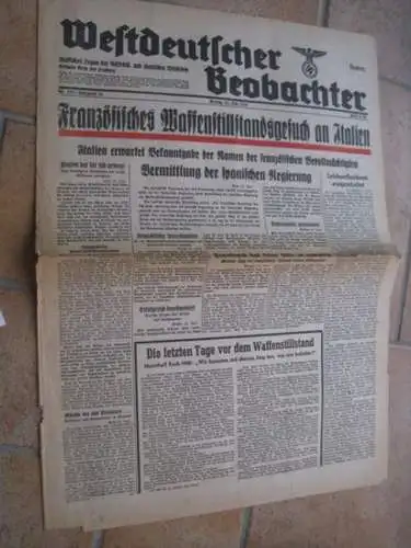 Westdeutscher Beobachter: Westdeutscher Beobachter. Freitag, 21. Juni 1940. Jahrgang 16, Nr. 170. Ausgabe Bonn und Siegburg. Amtliches Organ der NSDAP und sämtlicher Behörden. 