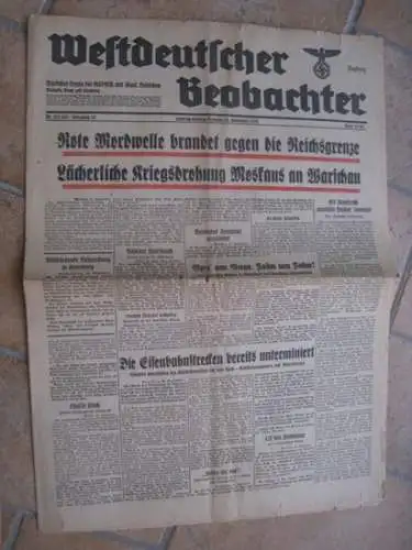 Westdeutscher Beobachter: Westdeutscher Beobachter. Samstag/Sonntag-Ausgabe, 24. September 1938. Jahrgang 14, Nr. 262/263. Amtliches Organ der NSDAP und sämtlicher Behörden. 