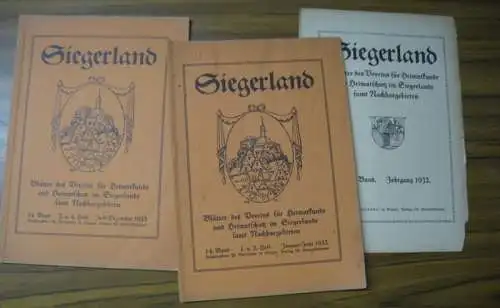 Siegerland.   Verein für Heimatkunde und Heimatschutz im Siegerlande und Nachbargebieten (Hrsg.).   H. Guiring u. a: Siegerland. 14. Band 1932, komplett mit.. 