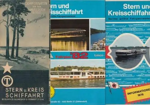 Konvolut mit 3 Fahrplänen:  1) Stern- und Kreisschiffahrt Informationen 1976 / 2) Stern- und Kreisschiffahrt Fahrplan '82, Linien- und Ausflugsverkehr / 3) Dampferfahrten auf den Havelseen bei Berlin und Potsdam