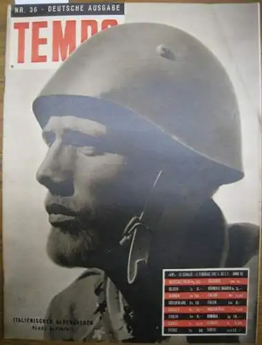 Alberto Mondadori (Hrsg.) / R. Cartoscelli (Red.): Tempo.  Nr. 36. 1942-XX, 29. Januar -12. Februar. Italienischer Alpenjaeger. Olasz Alpinista. 
