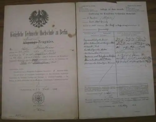 Rambeau, (Georg Eugen) Wilhelm aus Jessen, Kreis Schweinitz, geboren 1878.   Königlich Technische Hochschule zu Berlin, Abteilung für Schiffsbau und Schiffsmaschinen Bau / Bremer.. 