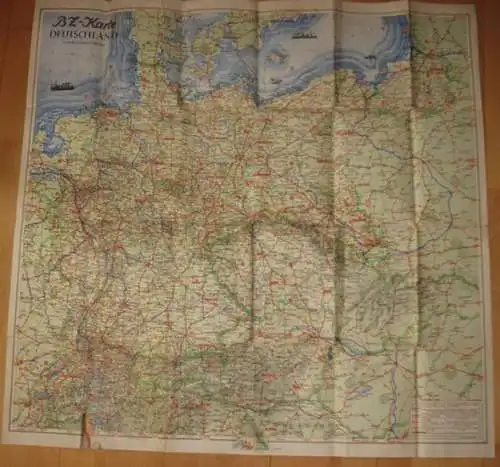 BZ am Mittag (Hrsg.): BZ-Karte Deutschland und Nachbar-Gebiete - Übersicht und Straßen mit Entfernungen. Reichsautobahnen, Fernverkehrs-Straßen mit amtlicher Numerierung. 