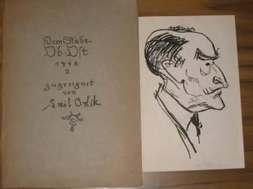 Orlik, Emil: Dem Stabe Ov. Ost 1918 II zugeeignet von Emil Orlik. Mit nur 14 [von 38] Blatt. Einige in Bleistift betitelt: v. Mérey /.. 