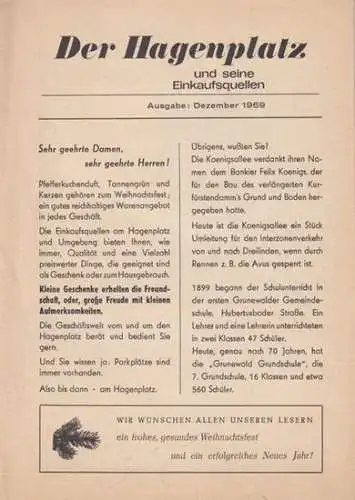Graphische Werkstätte Kneule / Hagenplatz, Berlin (Hrsg.): Der Hagenplatz und seine Einkaufsquellen. Ausgabe: Dezember 1969. 