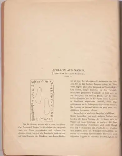 Fränkel, M. - Tafel gezeichnet und gestochen von Carl Leonh(ard) Becker: Apollon aus Naxos, Bronze des Berliner Museums (Tafel 7). - vom Kupferstecher Carl Leonhard Becker signiert ! ( = Abdruck aus: Archäologische Zeitung 1879, Jahrgang XXXVII). 