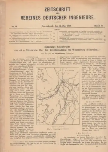 Barkhausen, G. (Autor): Einarmige Klappbrücke von 42 m Stützweite über den Trollhättakanal bei Wenersburg (Schweden) (Artikel aus: Zeitschrift des Vereines Deutscher Ingenieure, Band 61, Nr. 19, 12. Mai 1917). 