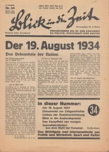 Blick in die Zeit - Dr. A. Ristow (Redakteur / Herausgeber): Blick in die Zeit. 2. Jahrgang, Nr. 34., 25.8.1934. 
