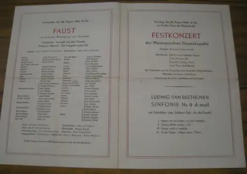 Deutsches Nationaltheater Weimar.   Generalintendant: Hans Robert Bortfeldt.   Hermann Abendroth, Edith Laux, Lilo Asmus, Rudolf Lustig u. a: Programmzettel zu 4 Veranstaltungen:.. 