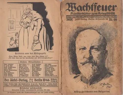 Wachtfeuer. - Leo Heller u. a. - illustriert von Hans Schubert, Otto Hamel u. a: Wachtfeuer. Nr. 66. Künstlerblätter zum Krieg 1914/16. 