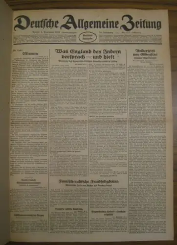 Deutsche Allgemeine Zeitung. - Silex, Karl (Red.): Deutsche Allgemeine Zeitung. Sammelband mit 47 Ausgaben aus dem Zeitraum 01.12.1939 - 31.12.1939, Jahrgang 78. Enthalten sind: Nr. 573-603, 605-7, 609-13, 614/17, 618-23, 625. 