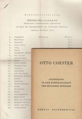 Coester, Otto. - Kameradschaft der Deutschen Künstler. - Red. Wernher Witthaus: Otto Coester. Ausstellung in der Kameradschaft der Deutschen Künstler. 