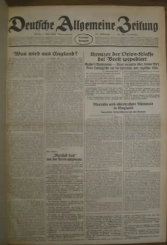 Deutsche Allgemeine Zeitung. - Silex, Karl (Red.): Deutsche Allgemeine Zeitung. Sammelband mit 100 Ausgaben aus dem Zeitraum 01.07.1940 - 31.08.1940, Jahrgang 79. Enthalten sind: Nr. 314-24, 26-42, 344, 346-60, 362-85, 386-88, 390-3, 395-404, 406-20. 