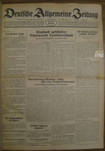 Deutsche Allgemeine Zeitung. - Silex, Karl (Red.): Deutsche Allgemeine Zeitung. Sammelband mit 81 Ausgaben aus dem Zeitraum 02.01.1940 - 28.02.1940, Jahrgang 79. Enthalten sind: Nr. 2/3, 5, 7-13, 15-62, 65, 67, 69-71, 73, 77, 83, 85-93, 95-100, 102. 