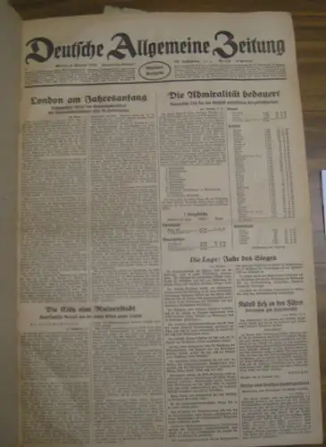 Deutsche Allgemeine Zeitung. - Silex, Karl (Red.): Deutsche Allgemeine Zeitung. Sammelband mit 95 Ausgaben aus dem Zeitraum 02.01.1941 - 01.03.1941, Jahrgang 80. Enthalten sind: Nr. 2/3-46, 52-101, 103. 