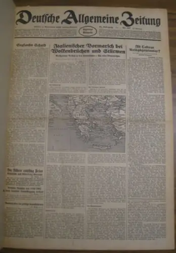 Deutsche Allgemeine Zeitung. - Silex, Karl (Red.): Deutsche Allgemeine Zeitung. Sammelband mit 86 Ausgaben aus dem Zeitraum 01.11.1940 - 31.12.1940, Jahrgang 79. Enthalten sind: Nr. 525-40, 550-603, 605-6, 612-17, 618/621, 622-28. 