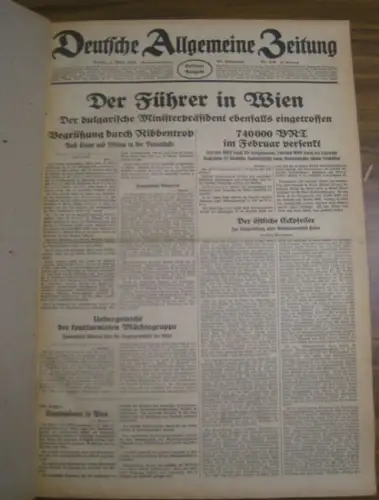 Deutsche Allgemeine Zeitung. - Silex, Karl (Red.): Deutsche Allgemeine Zeitung. Folge mit 102 Ausgaben aus dem Zeitraum 01.03.1941 - 30.04.1941, Jahrgang 80. Enthalten sind: Nr. 104-7, 109-122, 124-206. 