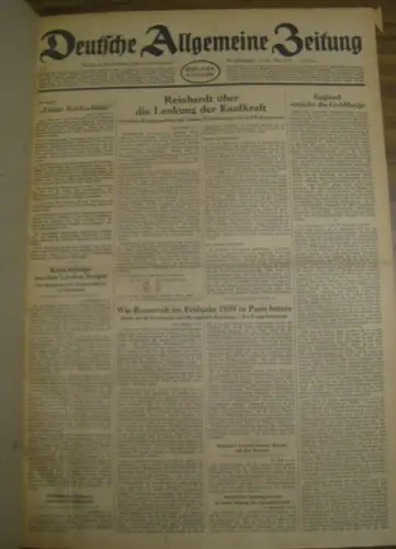 Deutsche Allgemeine Zeitung. - Silex, Karl (Red.): Deutsche Allgemeine Zeitung. Sammelband mit 93 Ausgaben aus dem Zeitraum 01.03.1941 - 30.04.1941, Jahrgang 80. Enthalten sind: Nr. 523-37, 539, 540-3, 545-63, 565-79, 584-601, 603-616/19, 620, 622-26. 