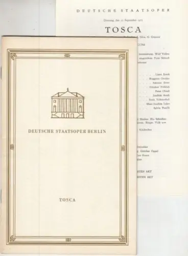 Programmheft zu: Tosca. Musik von Puccini. - Musikalische Leitung: Arthur Apelt. - Inszenierung: Wolf Völker. - Mitwirkende: Liane Synek, Ruggiero Orofino, Antonin Svore, Günther Fröhlich, Peter Olesch u. a